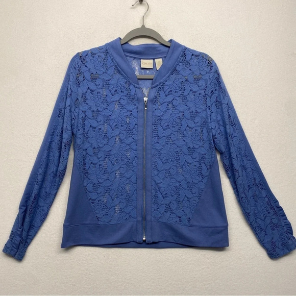 Chicos Lace Bomber Jacket Blue 0 / US XS - Picture 1 of 6